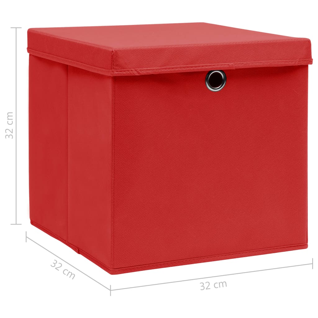 Caixas de arrumação com tampas 4pcs 32x32x32 cm tecido vermelho