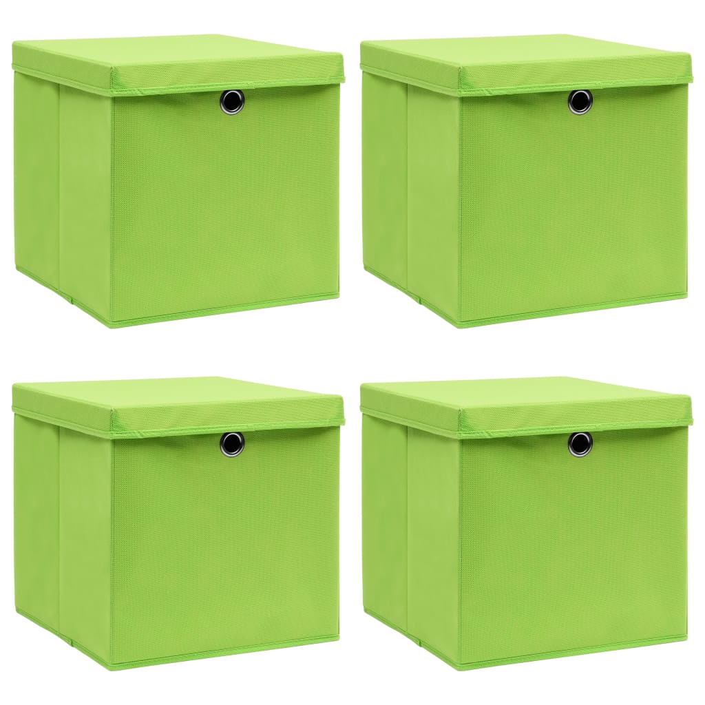 Caixas de arrumação com tampas 4 pcs 32x32x32 cm tecido verde