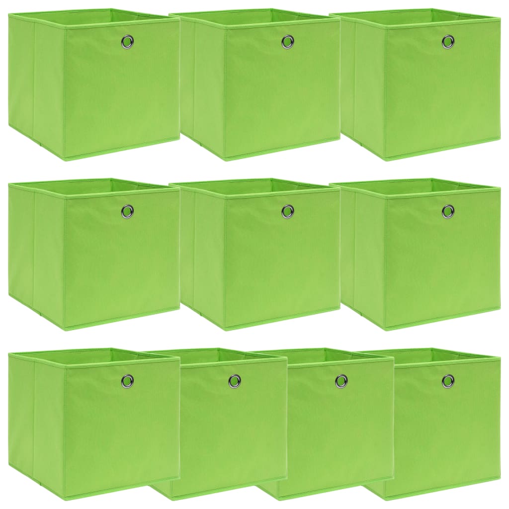 Caixas de arrumação 10 pcs 32x32x32 cm tecido verde