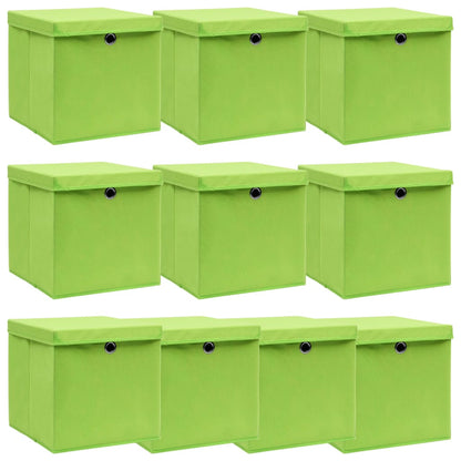 Caixas de arrumação com tampas 10 pcs 32x32x32 cm tecido verde