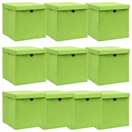 Caixas de arrumação com tampas 10 pcs 32x32x32 cm tecido verde