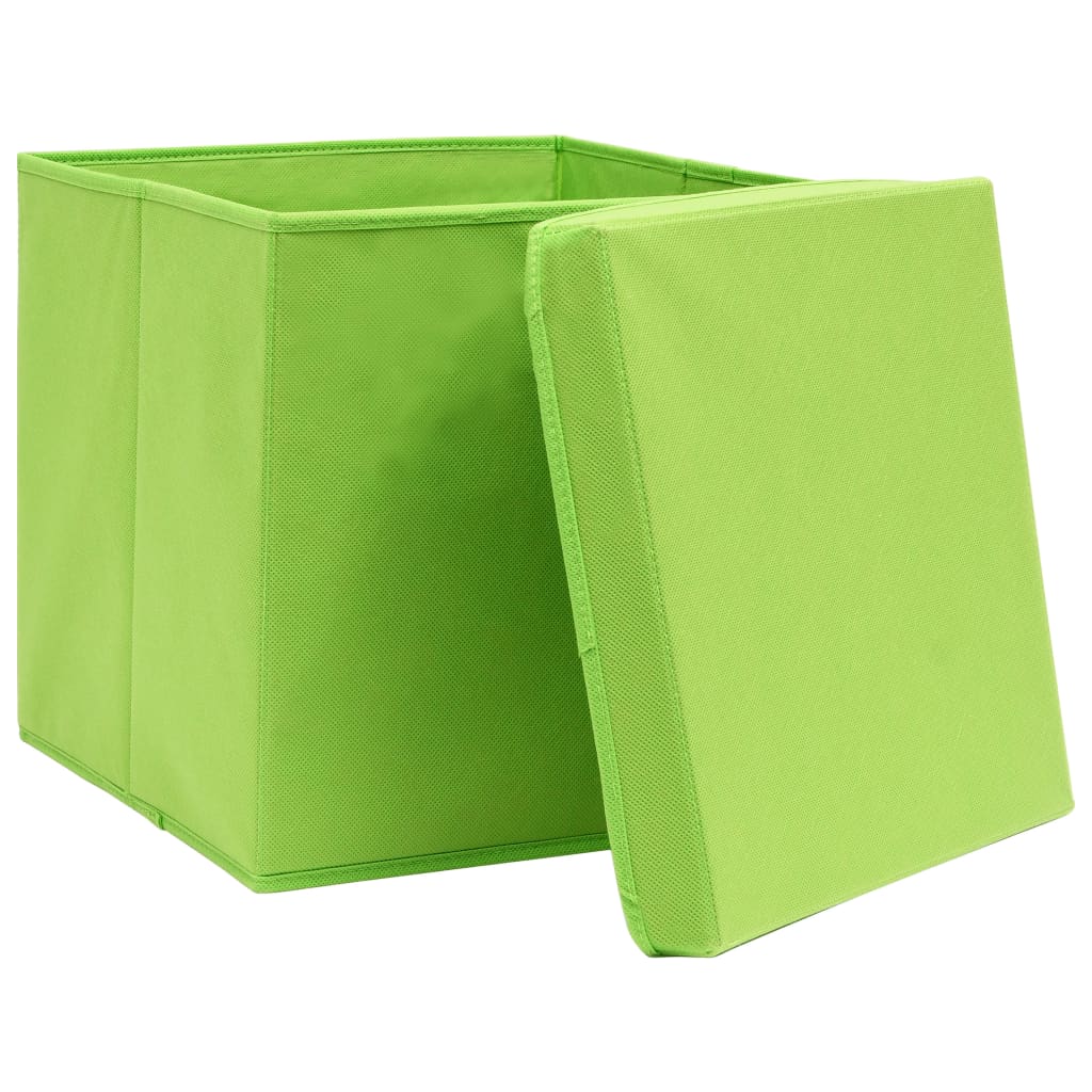 Caixas de arrumação com tampas 10 pcs 32x32x32 cm tecido verde