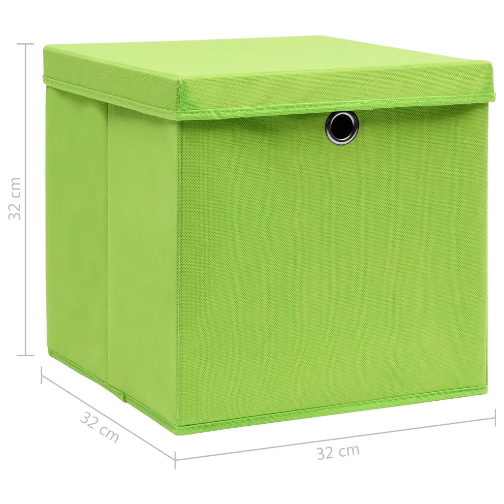 Caixas de arrumação com tampas 10 pcs 32x32x32 cm tecido verde