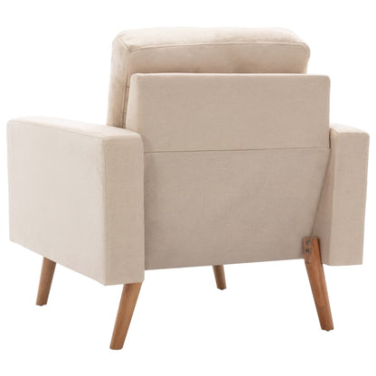 Poltrona Céu - Em Tecido Suave ao Toque - Cor Creme - 77x71x80 cm - Estrutura em Madeira de Pinho Maciça e Estofado em Algodão PP - Design Nórdico