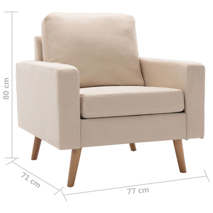 Poltrona Céu - Em Tecido Suave ao Toque - Cor Creme - 77x71x80 cm - Estrutura em Madeira de Pinho Maciça e Estofado em Algodão PP - Design Nórdico