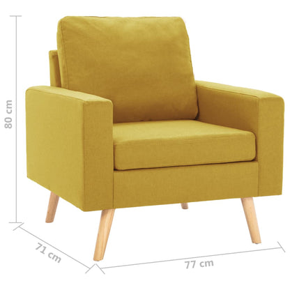 Poltrona Céu - Em Tecido Suave ao Toque - Cor Amarelo - 77x71x80 cm - Estrutura em Madeira de Pinho Maciça e Estofado em Algodão PP - Design Nórdico