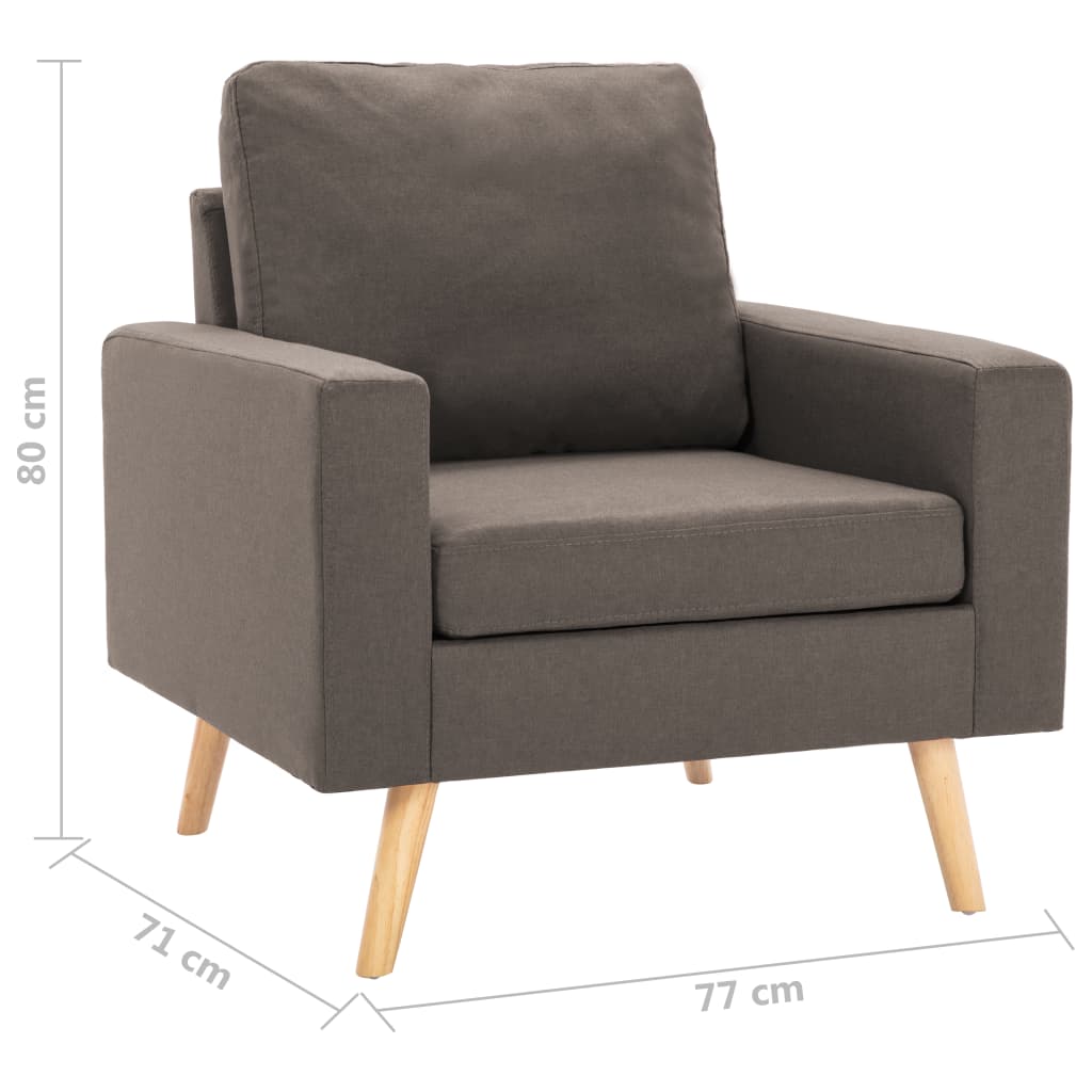 Poltrona Céu - Em Tecido Suave ao Toque - Cor Cinzento Acastanhado - 77x71x80 cm - Estrutura em Madeira de Pinho Maciça e Estofado em Algodão PP - Design Nórdico