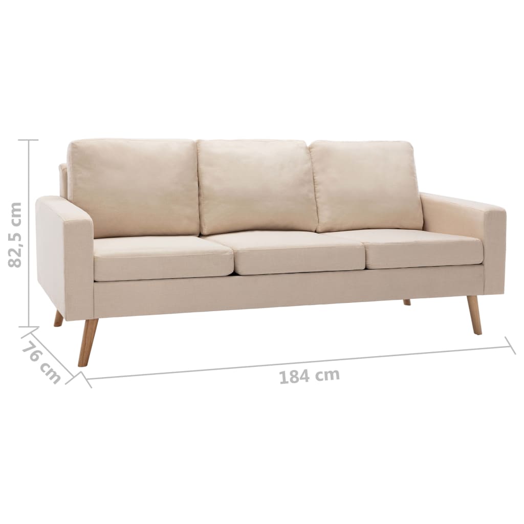 Sofá Ginger De 3 Lugares - Tecido Suave ao Toque - Estrutura em Madeira de Pinho Maciça - 184x76x82,5 cm - Cor Creme - Design Nórdico