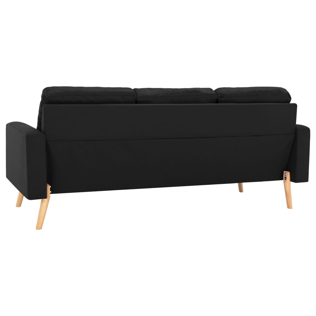 Sofá Ginger De 3 Lugares - Tecido Suave ao Toque - Estrutura em Madeira de Pinho Maciça - 184x76x82,5 cm - Cor Preto - Design Nórdico