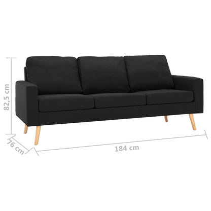 Sofá Ginger De 3 Lugares - Tecido Suave ao Toque - Estrutura em Madeira de Pinho Maciça - 184x76x82,5 cm - Cor Preto - Design Nórdico