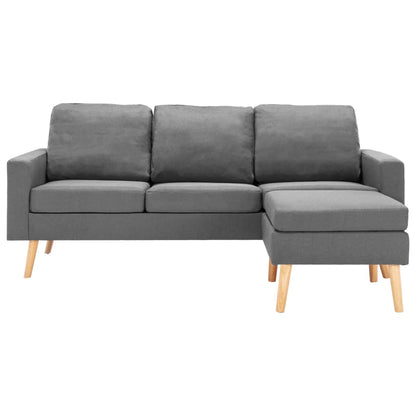 Sofá Ginger Chaise Longue -  Cor Cinza Claro - De 3 Lugares - Tecido Suave ao Toque - Estrutura em Madeira de Pinho Maciça - 184x76x82,5 cm - Cor Preto - Design Nórdico