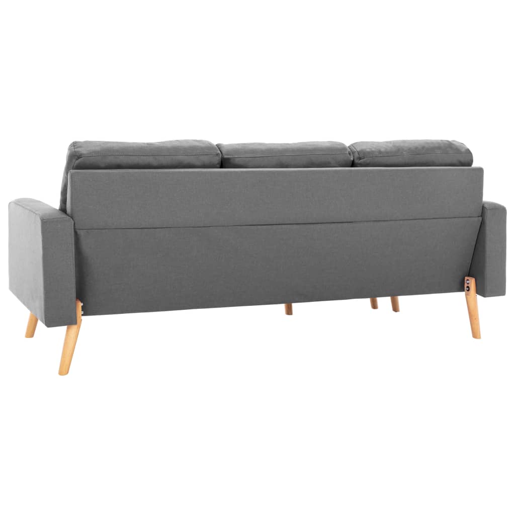 Sofá Ginger Chaise Longue -  Cor Cinza Claro - De 3 Lugares - Tecido Suave ao Toque - Estrutura em Madeira de Pinho Maciça - 184x76x82,5 cm - Cor Preto - Design Nórdico