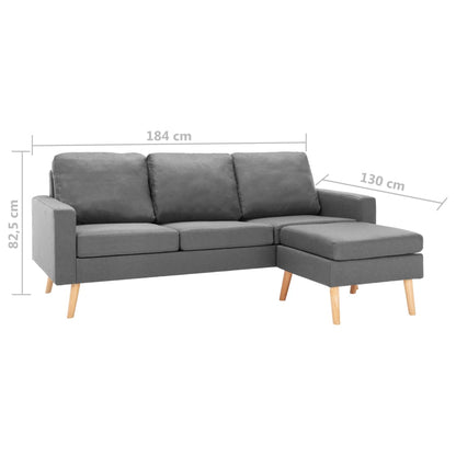 Sofá Ginger Chaise Longue -  Cor Cinza Claro - De 3 Lugares - Tecido Suave ao Toque - Estrutura em Madeira de Pinho Maciça - 184x76x82,5 cm - Cor Preto - Design Nórdico