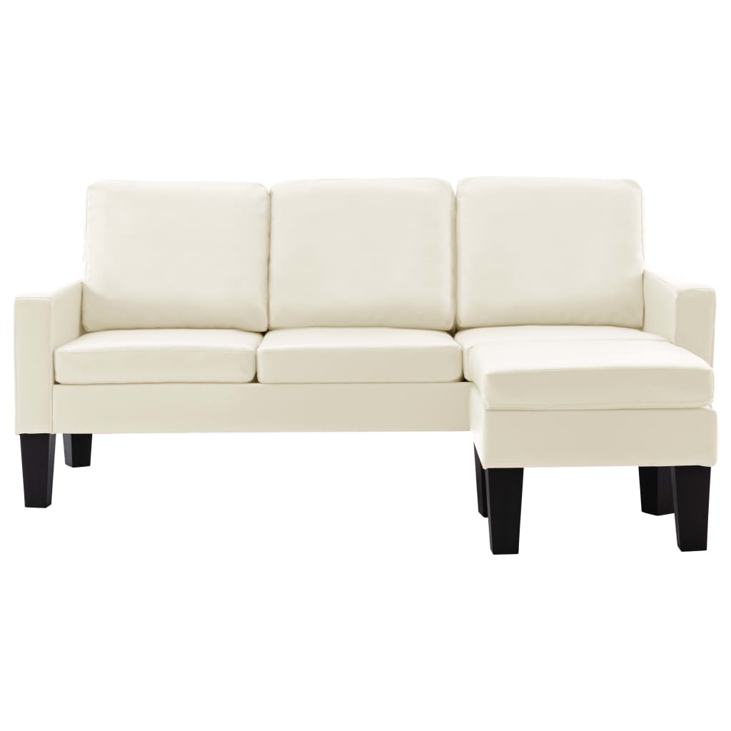 Sofá Lídia Chaise Longue - De 3 Lugares com Apóio de Pés - Cor Creme - Em Couro Artificial - 184x76x82,5 cm - Design Moderno