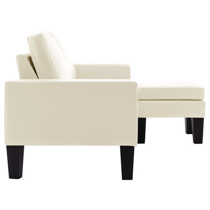 Sofá Lídia Chaise Longue - De 3 Lugares com Apóio de Pés - Cor Creme - Em Couro Artificial - 184x76x82,5 cm - Design Moderno