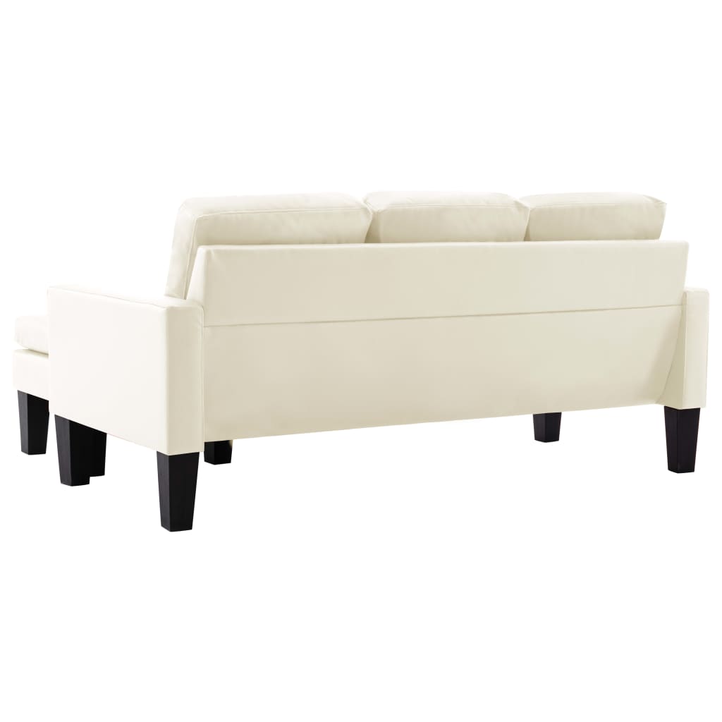 Sofá Lídia Chaise Longue - De 3 Lugares com Apóio de Pés - Cor Creme - Em Couro Artificial - 184x76x82,5 cm - Design Moderno