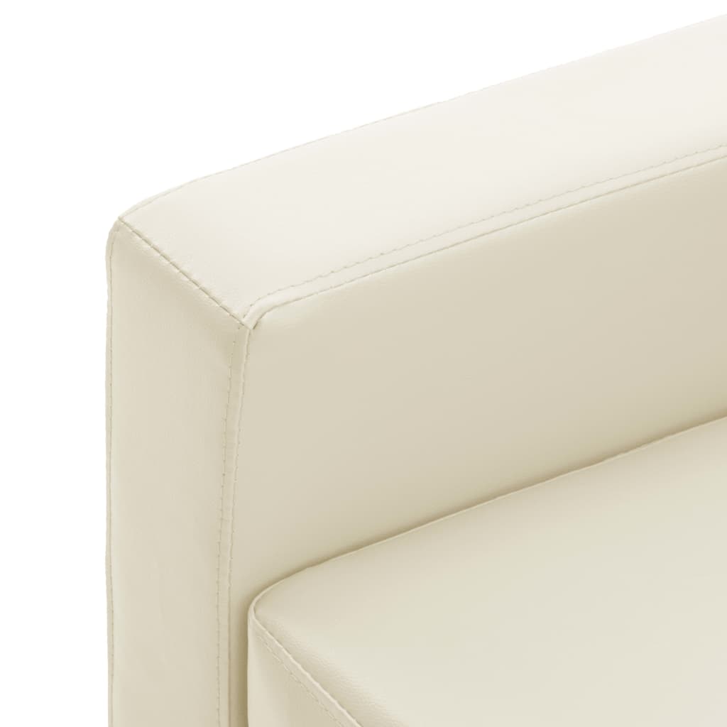 Sofá Lídia Chaise Longue - De 3 Lugares com Apóio de Pés - Cor Creme - Em Couro Artificial - 184x76x82,5 cm - Design Moderno