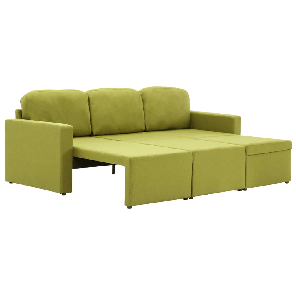 Sofá-cama modular de 3 lugares tecido verde