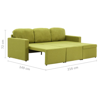 Sofá-cama modular de 3 lugares tecido verde