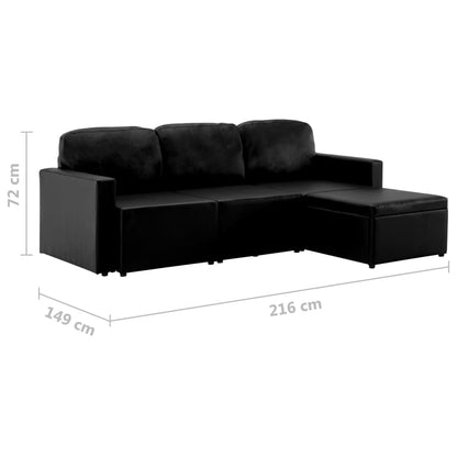 Sofá-cama modular de 3 lugares couro artificial preto