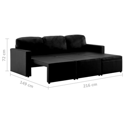 Sofá-cama modular de 3 lugares couro artificial preto