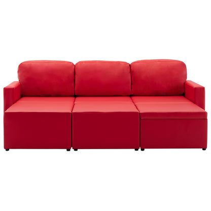 Sofá-cama modular de 3 lugares couro artificial vermelho