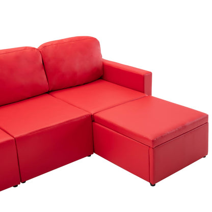 Sofá-cama modular de 3 lugares couro artificial vermelho