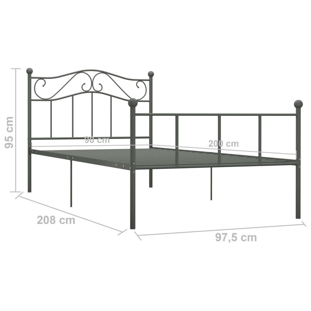 Estrutura de cama 90x200 cm metal cinzento