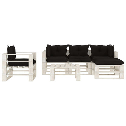 6 pcs conjunto lounge de jardim em paletes c/ almofadões preto