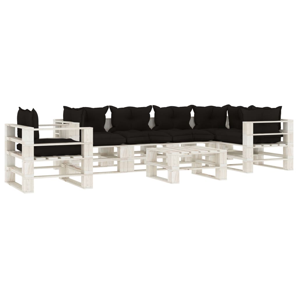 7 pcs conjunto lounge de jardim em paletes c/ almofadões preto