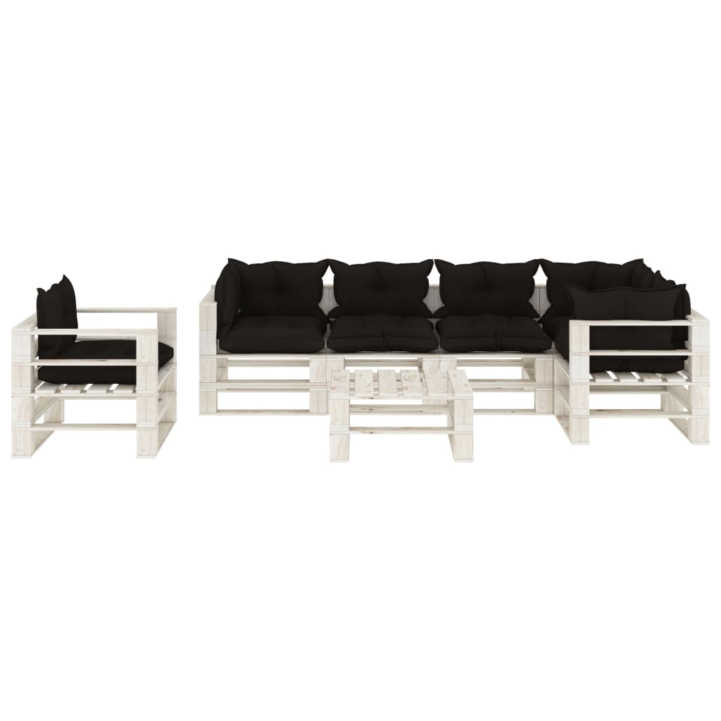 7 pcs conjunto lounge de jardim em paletes c/ almofadões preto