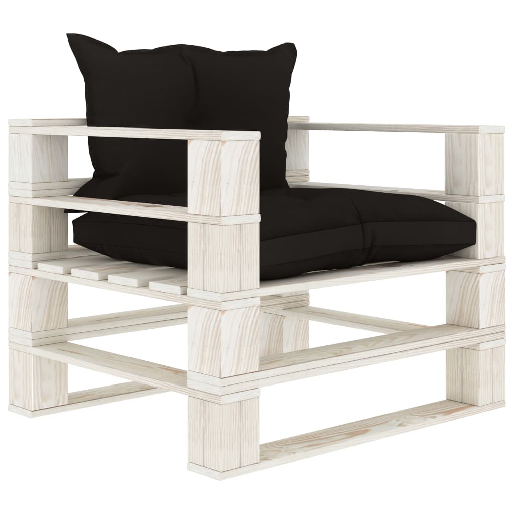 7 pcs conjunto lounge de jardim em paletes c/ almofadões preto