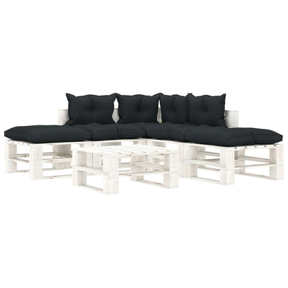 6 pcs conj. lounge de paletes c/ almofadões antracite madeira