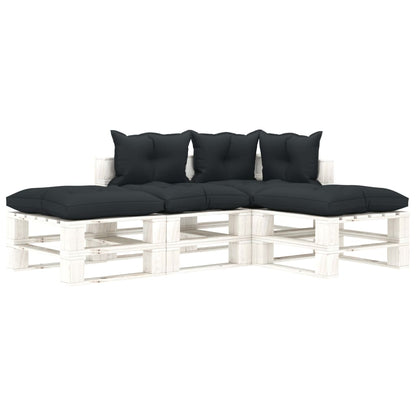 4 pcs conjunto lounge jardim em paletes c/ almofadões antracite