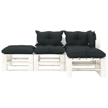 4 pcs conjunto lounge jardim em paletes c/ almofadões antracite