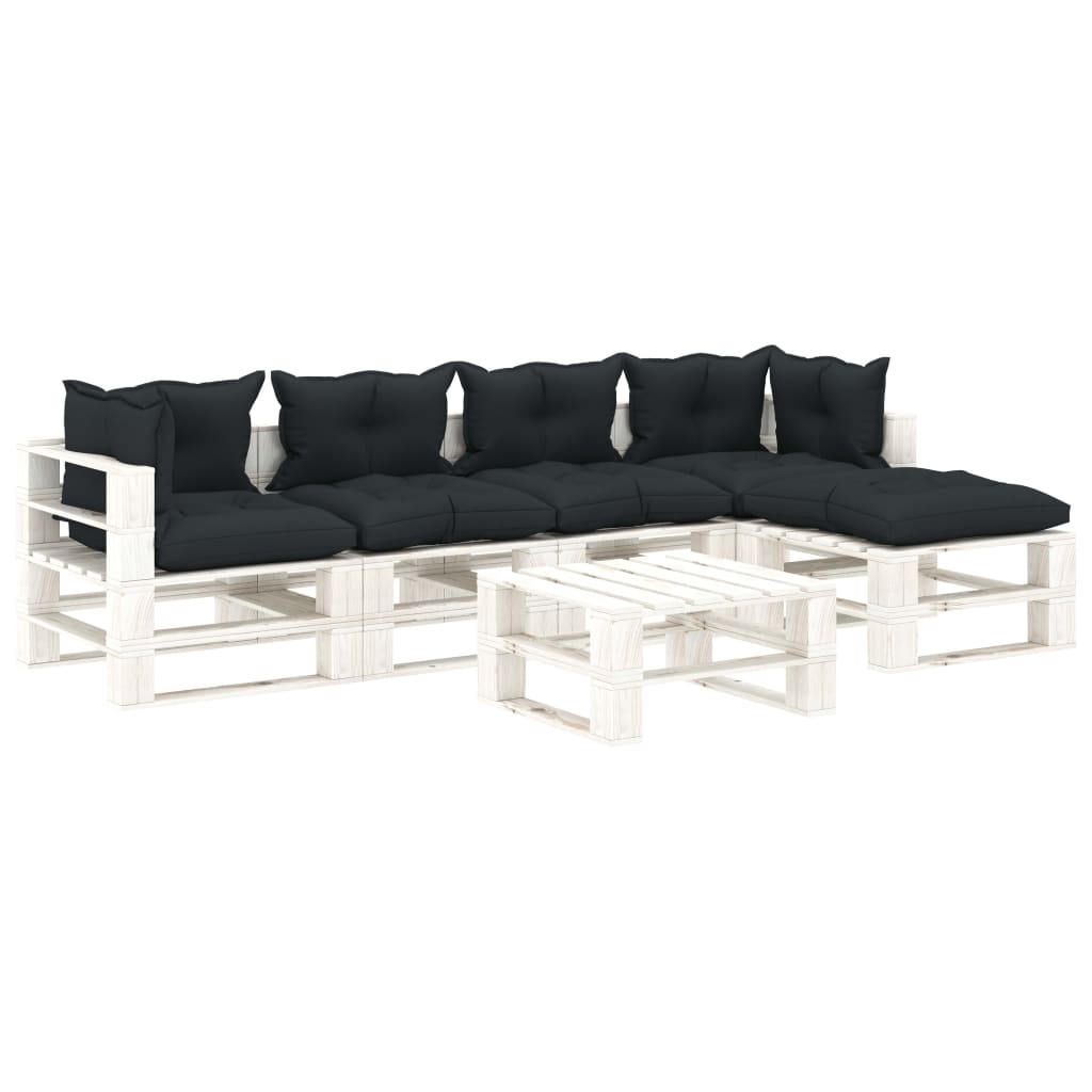 6pcs conj. lounge jardim paletes + almofadões madeira antracite