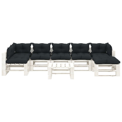 8pcs conj. lounge jardim paletes + almofadões madeira antracite