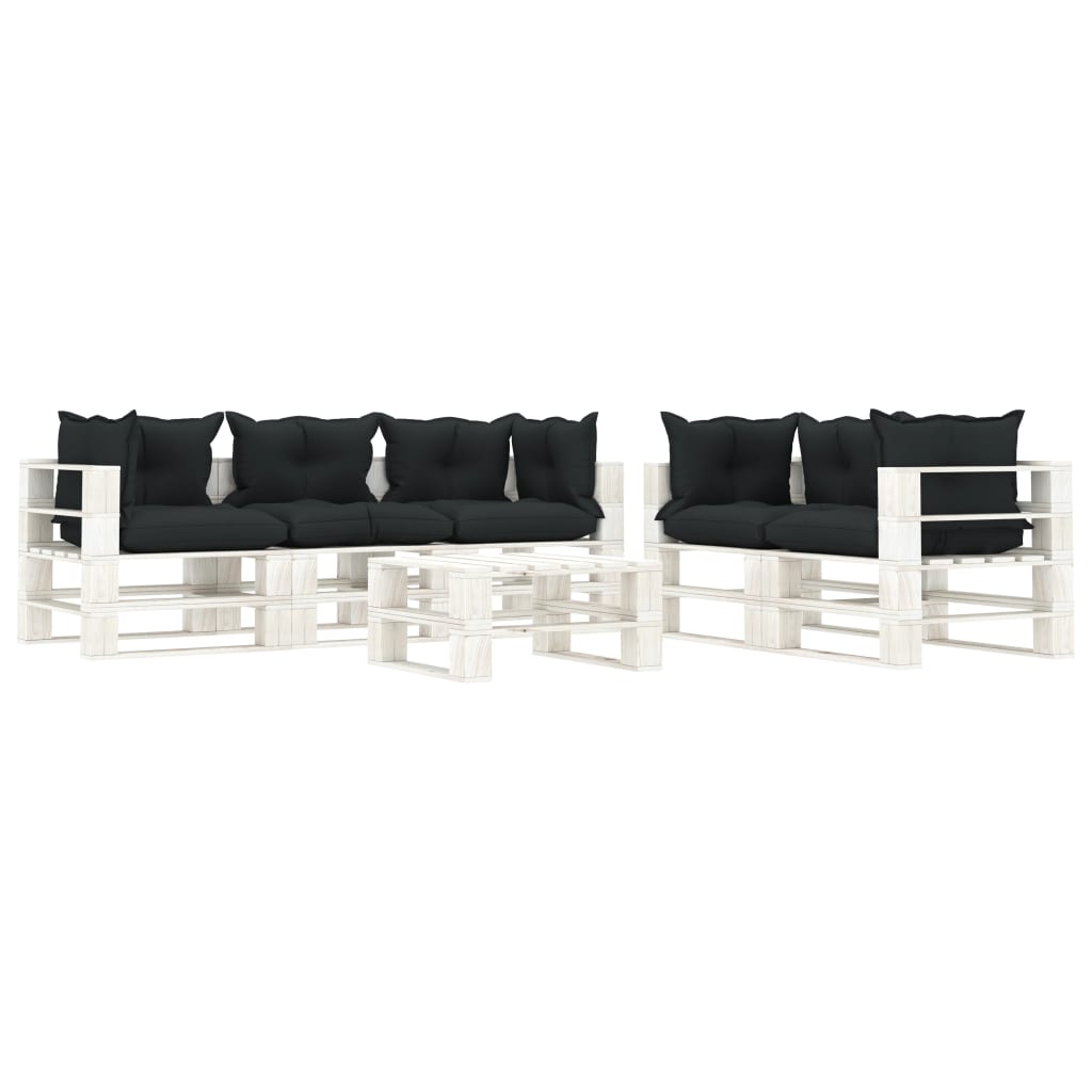 6pcs conj. lounge jardim paletes + almofadões madeira antracite