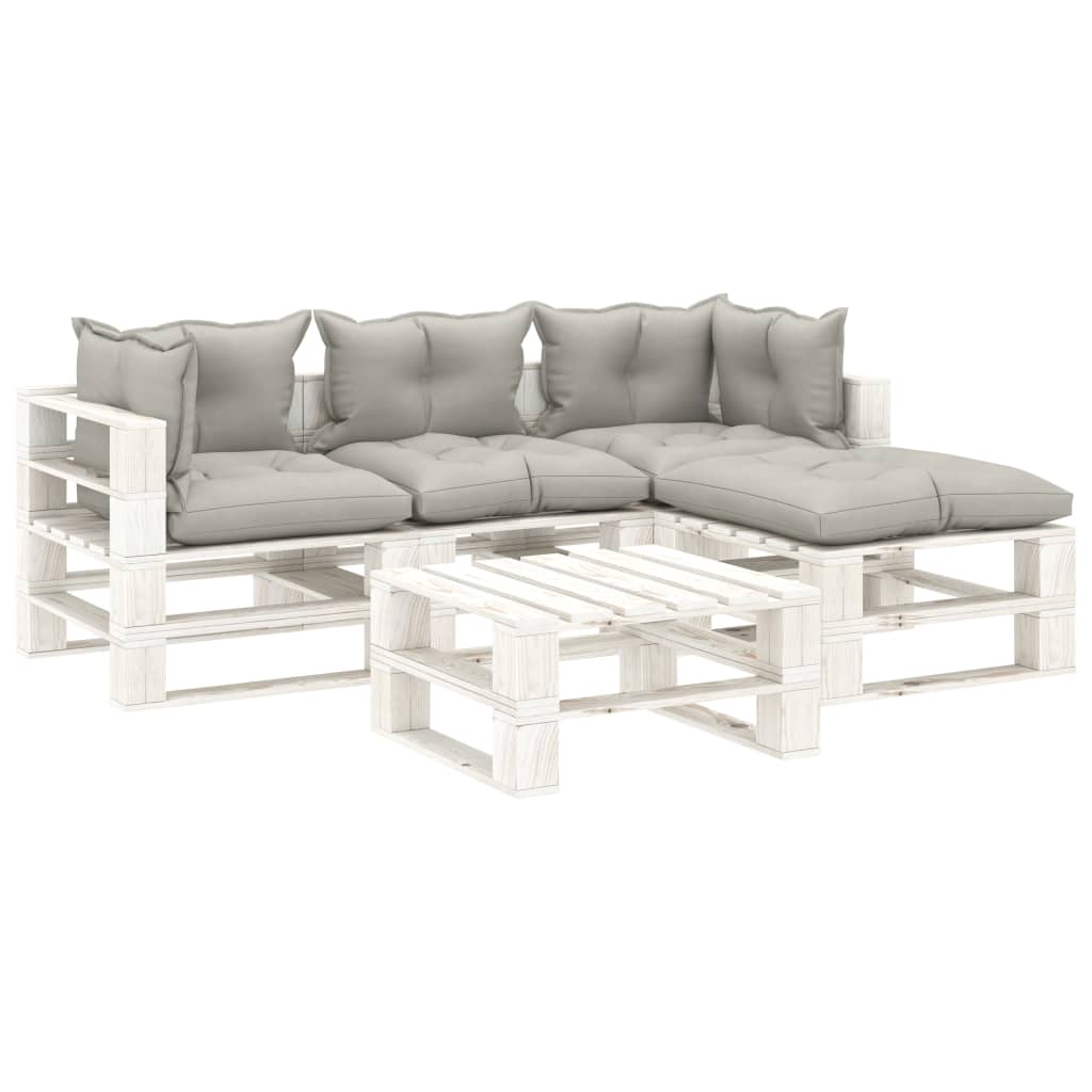 5 pcs conjunto lounge jardim paletes c/ almofadões cinza-acast.