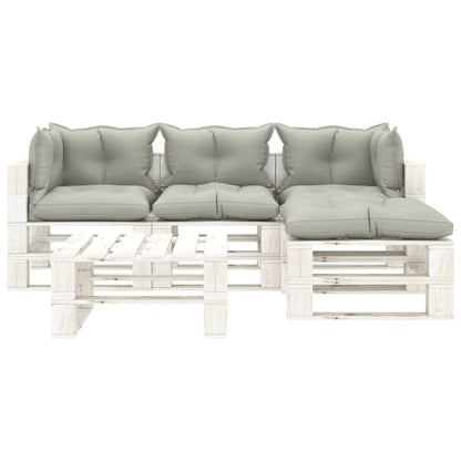 5 pcs conjunto lounge jardim paletes c/ almofadões cinza-acast.