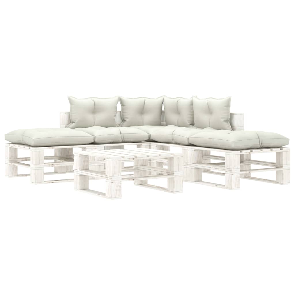 6 pcs conjunto lounge de jardim em paletes c/ almofadões bege