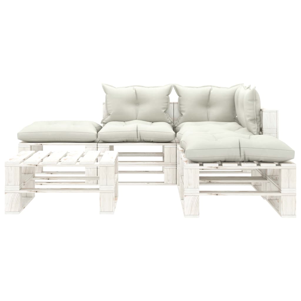 6 pcs conjunto lounge de jardim em paletes c/ almofadões bege