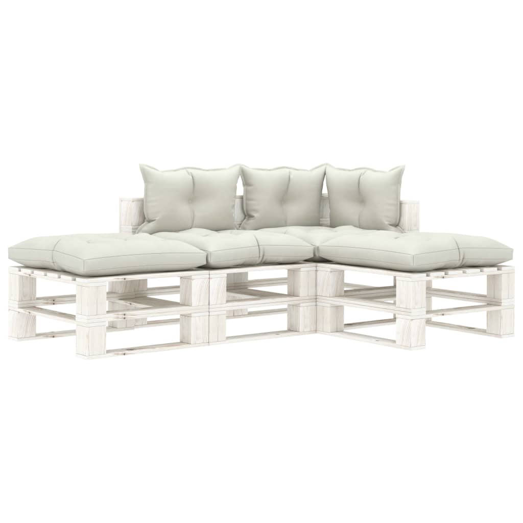 4 pcs conjunto lounge de jardim em paletes c/ almofadões bege