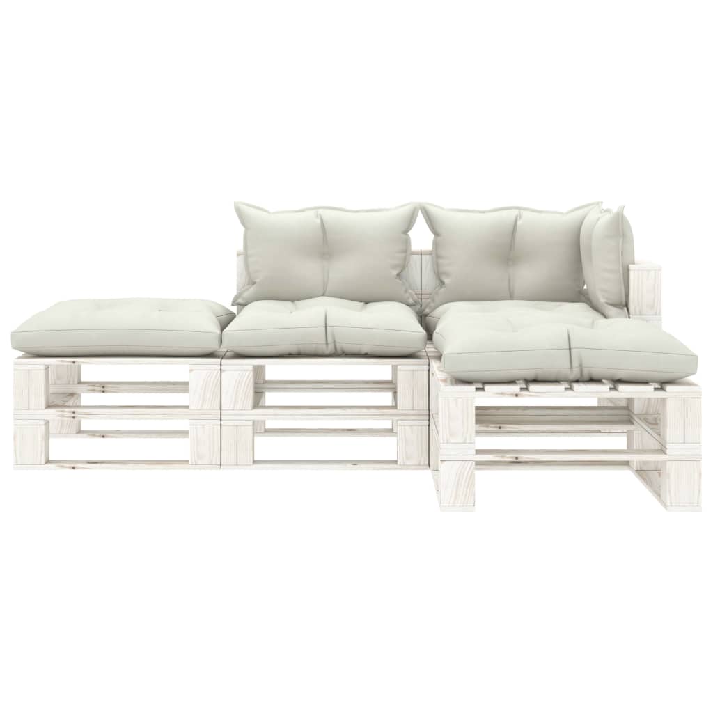 4 pcs conjunto lounge de jardim em paletes c/ almofadões bege