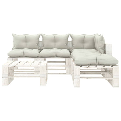 Conjunto lounge de jardim em paletes 6 pcs c/ almofadões beges