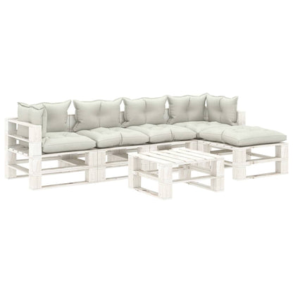 Conjunto lounge de jardim em paletes 6 pcs c/ almofadões beges