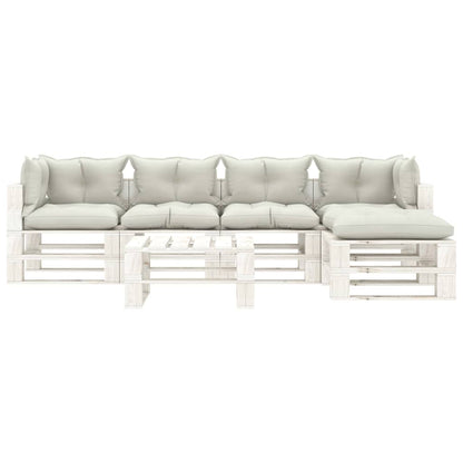 Conjunto lounge de jardim em paletes 6 pcs c/ almofadões beges