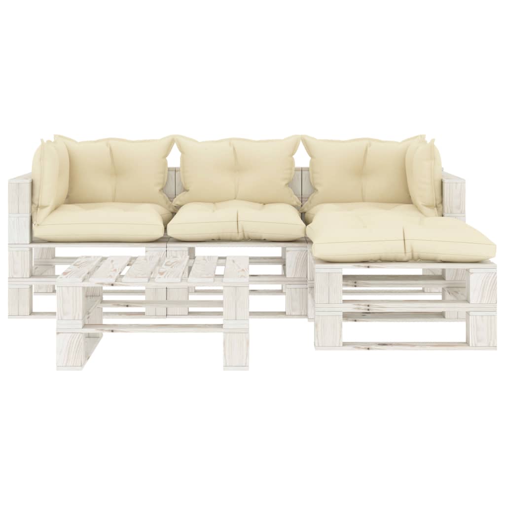 5 pcs conjunto lounge de jardim em paletes c/ almofadões creme