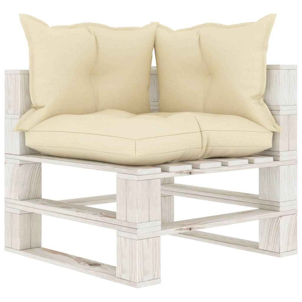 5 pcs conjunto lounge de jardim em paletes c/ almofadões creme