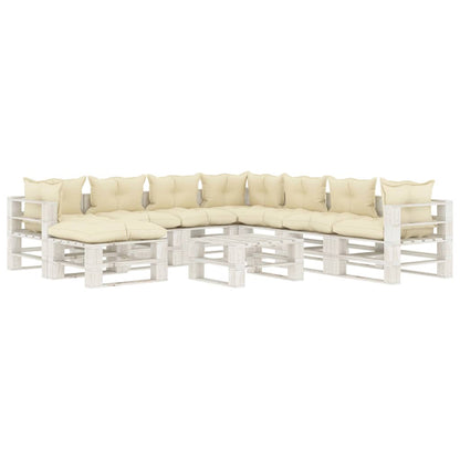 9pcs conj. lounge jardim paletes + almofadões madeira cor creme